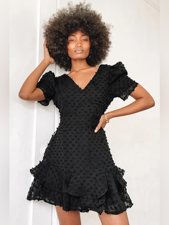 Lulus Dresses & Skirts - Lulus Black V-Neck Textured Ruffle Dress - Women